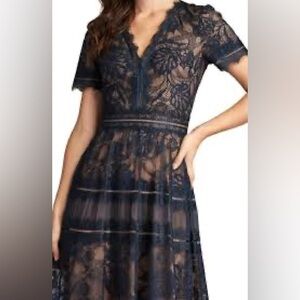 Tadashi Shoji Beatrice Navy Lace Midi Dress